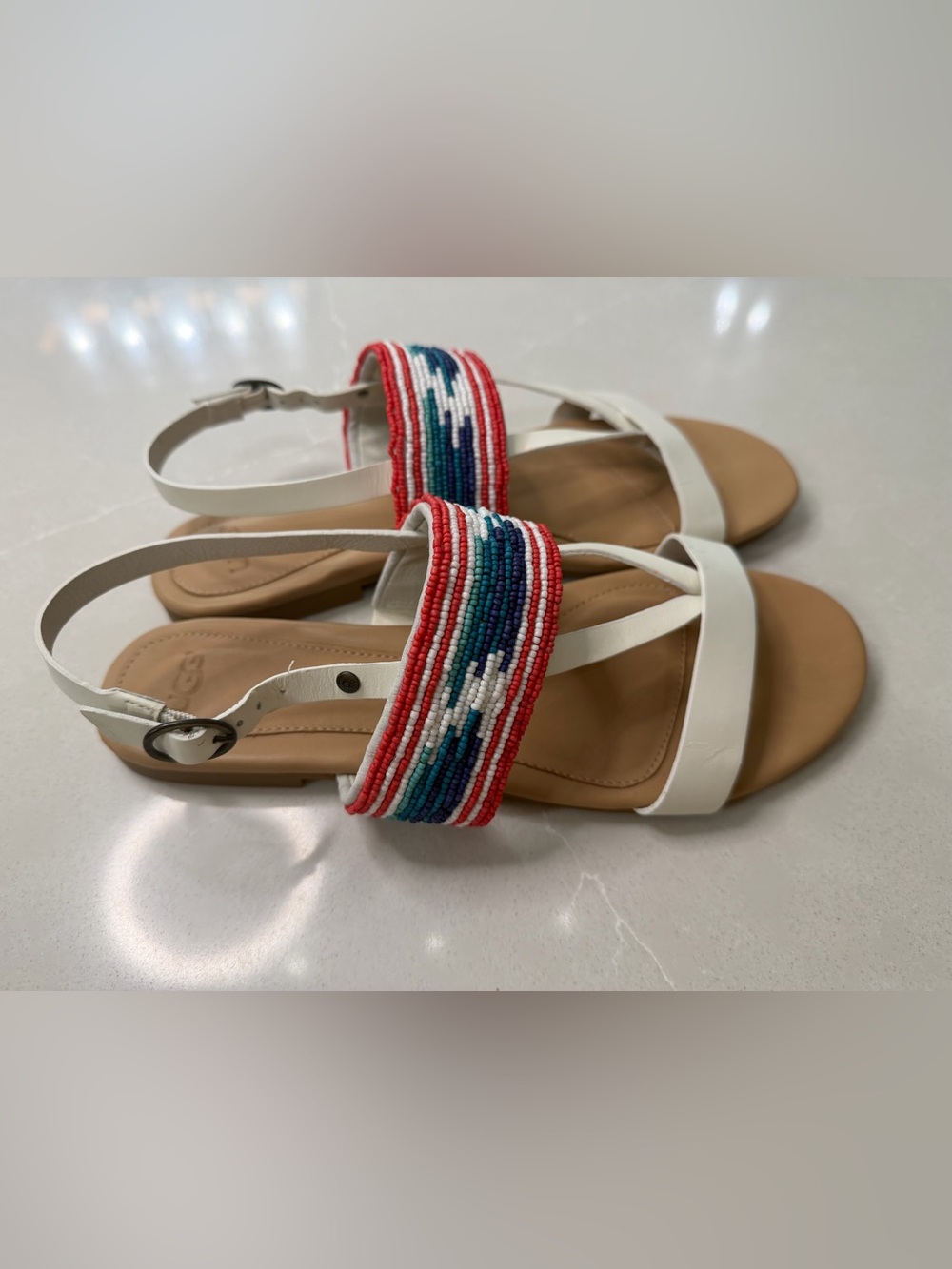 New UGG Verona Serape Beaded White Leather Strappy Slingback Sandals, 10